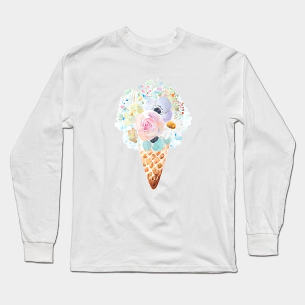 sweet  flowers cone watercolor Long Sleeve T-Shirt by colorandcolor